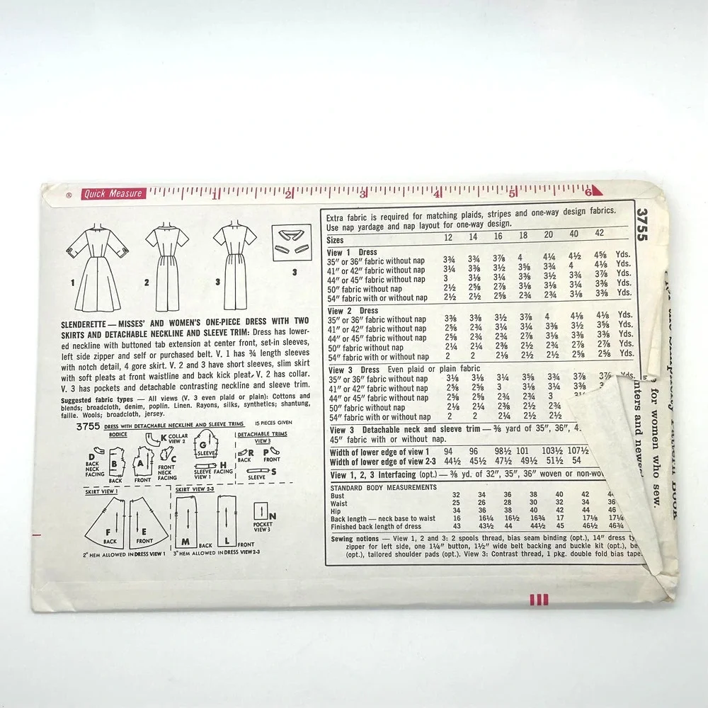 Simplicity Vintage 1960's Pattern #3755 Misses Slenderette One Piece Dress Sz 16